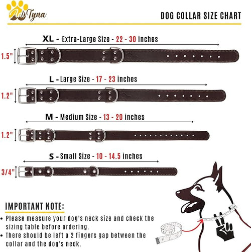 ADITYNA Heavy Duty Leather Dog Collar for Large Dogs - Soft and Strong Leather Collar for Walking, Training, Hunting, and Running (Large: Fit 17" - 23" Neck, Brown)