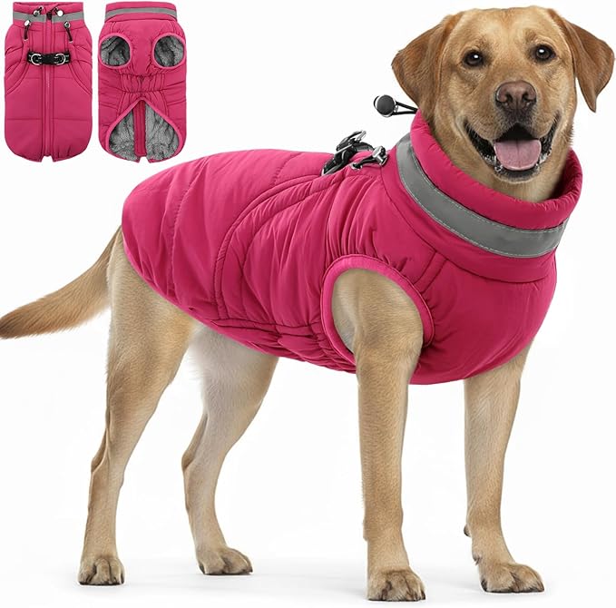 SAWMONG Dog Coat, Warm Dog Winter Coat, Waterproof Fleece Jacket, Cold Weather Dogs Jacket (XL,Rosered)