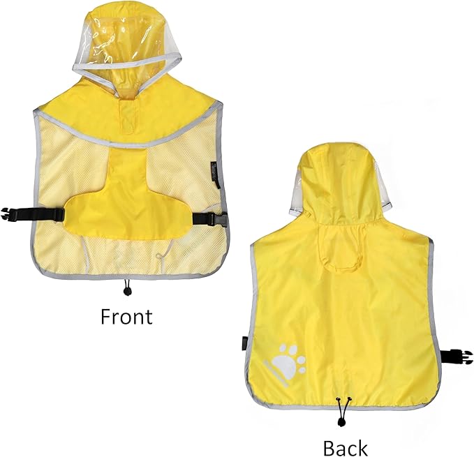 MAMORE Dog Raincoat Waterproof, Lightweight Adjustable Dog Rain Coat Hooded Poncho with Reflective Strip for Large Medium Small Dogs (Yellow, Small)