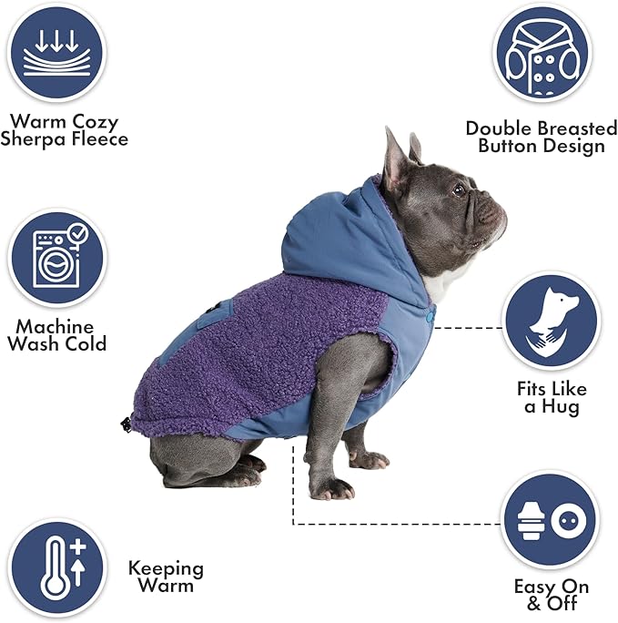 Spark Paws Reversible Dog Sweater, Sherpa Vest with Warm Fleece Lining, Warm Coat for Winter, Suitable for Small Medium, Large, XL XXL Dogs - Purple and Navy Blue - 4XL