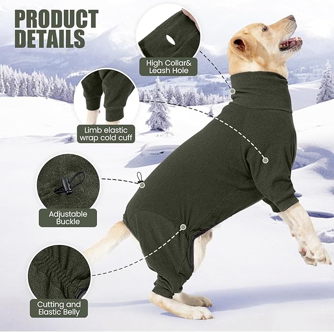 Dog Winter Coat,Full Body Pajamas Onesie Warm Dog Cold Weather Jacket,4-Legged Onesie Jumpsuit,High Collar Snowsuit Sweater for Walking, Hiking, Travel, Home Wear