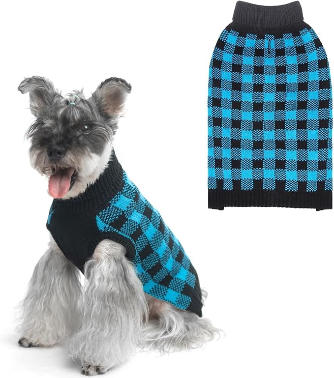 PUPTECK Dog Sweaters for Large Medium Small Dogs - Fall Classic Plaid Style Puppy Holiday Winter Coat Clothes Warm