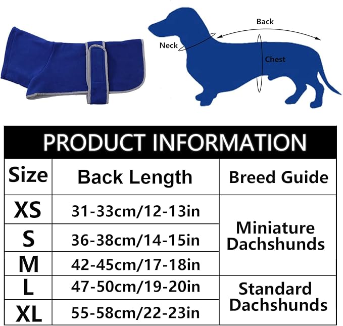 Geyecete Dachshund Sweaters for Dachshunds - Winter Coat with Padded Fleece Lining and High Collar - Dog Snowsuit with Adjustable Bands - Blue - M