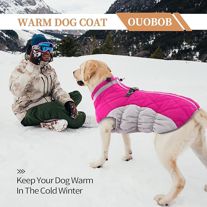 Small Dog Coat,Dog Jackets for Small Dogs,Warm Winter Jacket, Puppy Coat with Harness Built in,Waterproof Dogs Jacket,Puppy Cold Weather Coats,Winter Clothes Snowsuit Shih Tzu Bichon,Rose Red