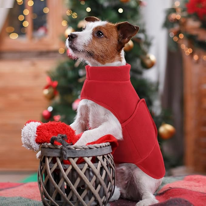 Queenmore Small Dog Sweaters, Soft Fleece Vest Pullover Dog Jacket with Leash Hole, Warm Winter Dog Clothes Cold Weather Doggy Dachshund Sweater for Small Dogs Cats Boy or Girl (Red, S)