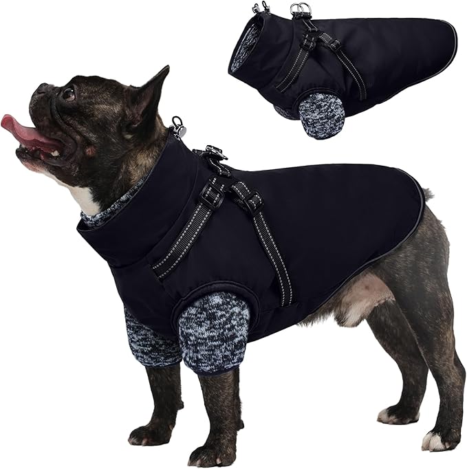 Lelepet Dog Coat 3 in 1 Waterproof Dog Winter Jacket with Harness Built in Windproof Snow Jakcet with Detachable Fleece Sweater Lining Reflective Thermal Cold Weather Coats for Small Medium Large Dogs