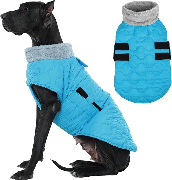 Kuoser Dog Coat, Dog Jackets for Large Dogs, Warm Winter Coat Cold Weather Coats, Doggie Snow Jacket Warm Pet Apparel Clothes for Golden Retriever Labrador, Blue XXXL