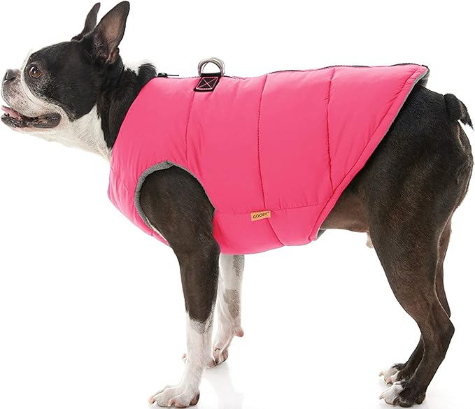Gooby Padded Vest Dog Jacket - Solid Pink, Large - Warm Zip Up Vest Fleece Jacket with Dual D Ring Leash Water Resistant for Small to Medium Dogs