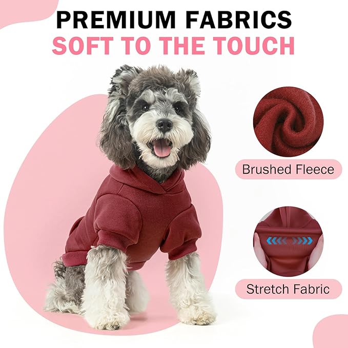 SCENEREAL Dog Hoodie Sweaters for Small Medium Large Size Dogs, Fleece Dog Sweatshirt with Hat and Pocket,Soft Cold Winter All Weather Dog Clothes for S to XL Sized Dogs, Burgundy S
