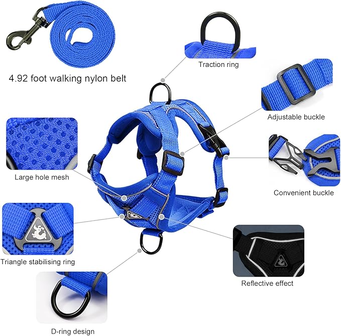 XL Cat Harness Escape Proof for Heavy Cats - Adjustable Vest Leash Set with 4 Buckles, Reflective Breathable Mesh for Extra Large Cats