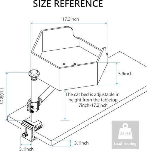 Adjustable Cat Desk Bed with Dual-Protection Locking & 360° Rotation - Super Sturd Space-Saving Perch, Easy Install Modern Design - Supports 28lbs (Walnut/Aluminum Surface)