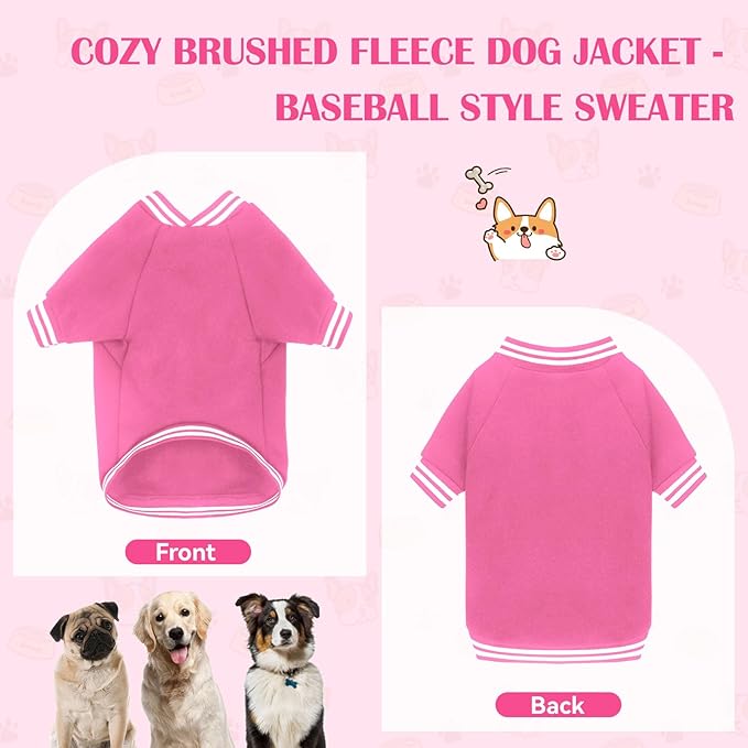 Dog Sweaters for Large Dogs, Brushed Fleece Dog Sweater Baseball Jacket Large Pet Sweater Clothes Soft Warm Boy Girl Pet(Pink-XL)