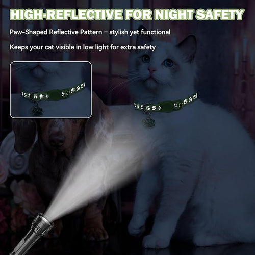 4PCS Breakaway Cat Collars,Reflective Cat Collar with Bells,Kitten Collars for Boy&Girl Cats Breakaway Collar for Cats with Paw Pendant 7.5-12.6 Inch(Black+Blue+Green+Grey)