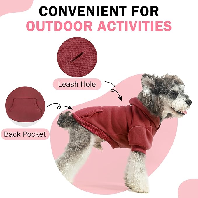 SCENEREAL Dog Hoodie Sweaters for Small Medium Large Size Dogs, Fleece Dog Sweatshirt with Hat and Pocket,Soft Cold Winter All Weather Dog Clothes for S to XL Sized Dogs, Burgundy L