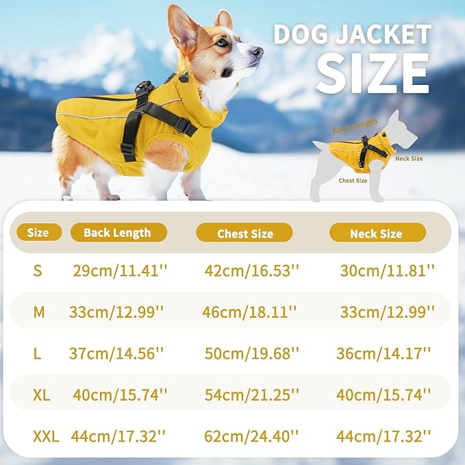 Dog Winter Coat Reflective Water-Resistant Jacket, Fleece Lined Windproof Puppy Coat with Back Zipper & D-Ring, Cold Weather Dog Coats for Small Medium Large Dogs (S, Orange)