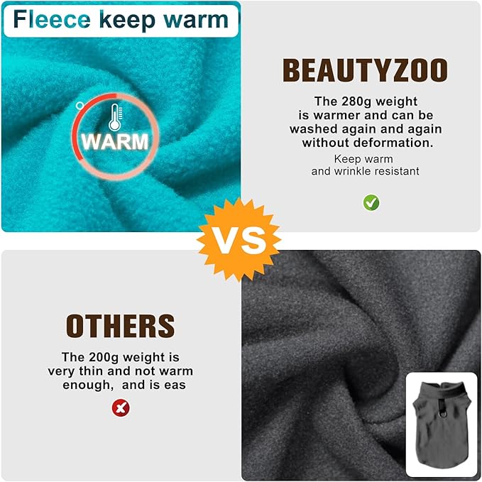 BEAUTYZOO Dog Fleece Vest Sweater Winter Jacket for Small and Medium Dogs with D-Ring Leash Cold Weather Coat Hoodie for XS S M Dogs Boy or Girls, Blue S