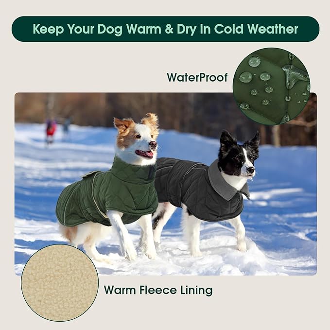 Kuoser Super-Warm Dog Jacket Windproof Cold Weather Coats for Extra Large Dogs, Fleece Lining Turtleneck Dog Snowsuit Reflective Adjustable Pet Winter Coat, Dark Grey 3XL