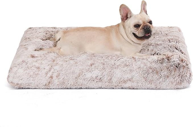 Bedfolks Waterproof Dog Crate Bed,Plush Dog Bed with Removable Washable Cover,Faux Fur Dog Crate Pad for Medium Dogs,Fluffy Dog Kennel Bed 29"x21",Brown