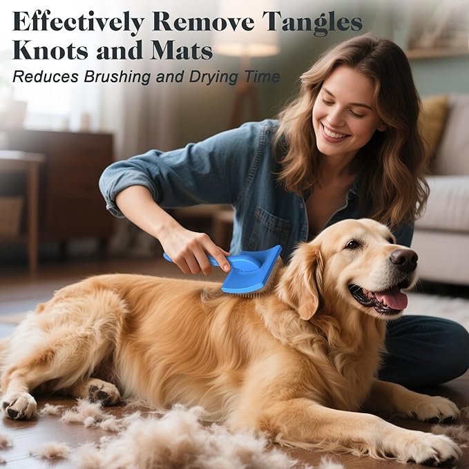 2PCS Slicker Brush for Dogs & Pet Comb,Professional Dog Grooming Brush (Goldendoodles,Poodles,Labradoodles) with Extra Long Pins to Effectively Remove Tangles, Knots and Mats (Blue Large)