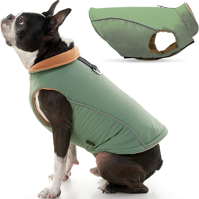 Gooby - Sports Vest, Fleece Lined Small Dog Cold Weather Jacket Coat Sweater with Reflective Lining, Green, X-Large