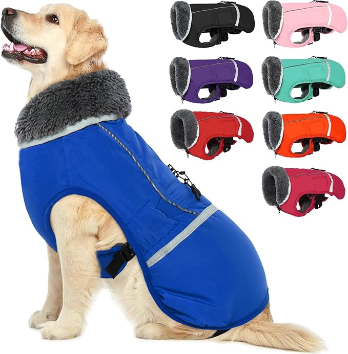 QBLEEV Warm Dog Coat Reflective Dog Jacket, Waterproof Dog Winter Coat Turtleneck Dog Clothes for Cold Weather, Thick Fleece Dog Snowsuit Christmas Dog Vest Pet Apparel for Small Medium Large Dogs 2XL
