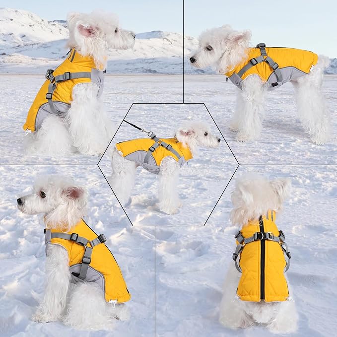 Gyuzh Dog Coat with Harness Dog Jacket Winter Waterproof Dog Coats Dog Harness Coat Cold Weather Winter Dog Coat with Harness Built in for Small Medium Large Dogs