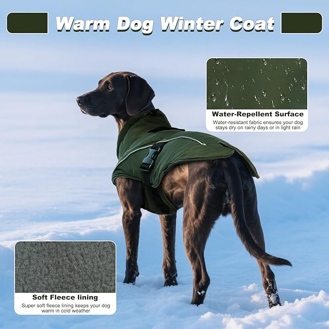 DENTRUN Small Dog Winter Warm Coat - Windproof Cozy Jacket, Thick Fleece Vest with Adjustable Belt, Water Repellent, Reflective Dog Sweater for Yorkie Dachshund Wear, Army Green, S
