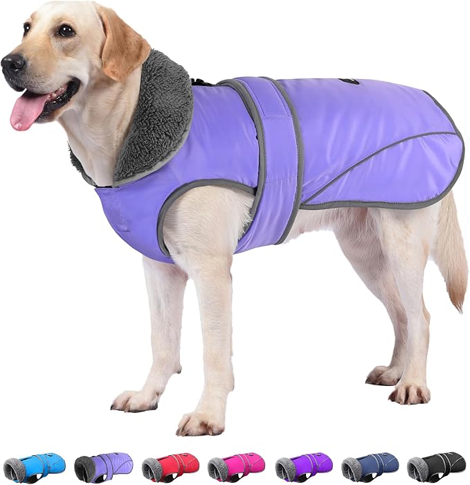 Dogcheer Dog Coat, Waterproof Dog Jacket Reflective Pet Winter Coat with Adjustable Hook & Loop, Christmas Puppy Fleece Jacket Warm Turtleneck Snowsuit for Small Medium Large Dogs - Taro Purple, M