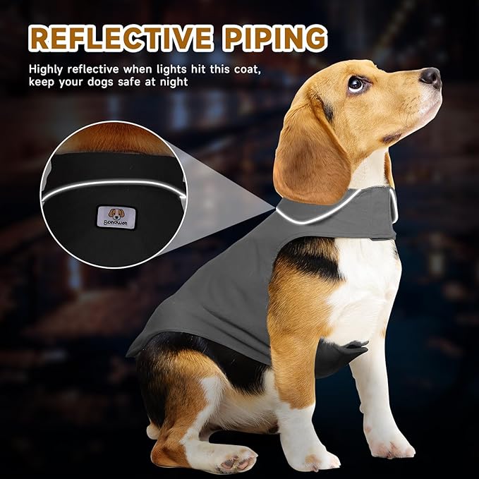 Fleece Dog Coat Pet Jacket Reflective for Cold Weather for Extra Large to Small Pets(Grey,S)