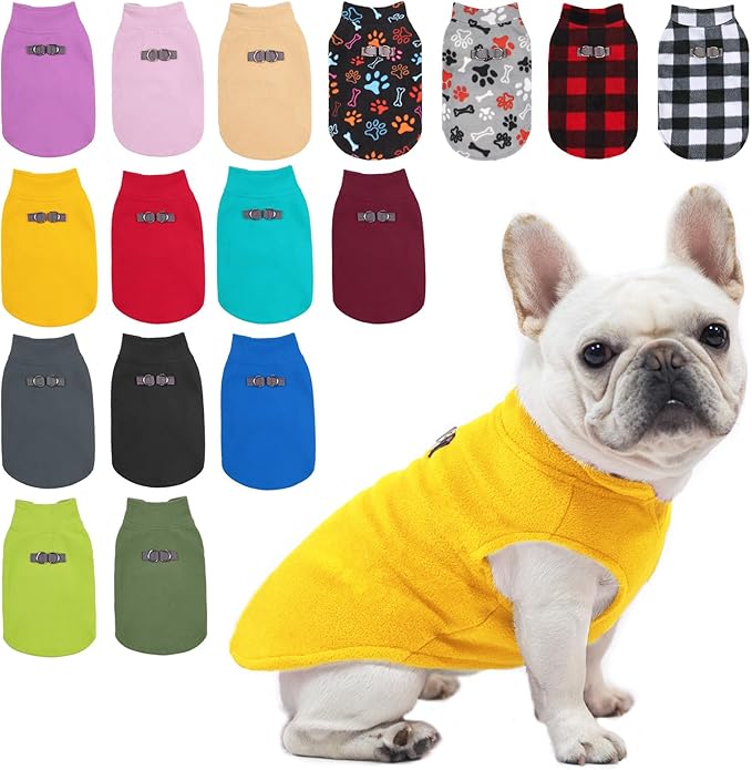 BEAUTYZOO Dog Fleece Vest Sweater Winter Jacket for Small and Medium Dogs with D-Ring Leash Cold Weather Coat Hoodie for XS S M Dogs Boy or Girls, Yellow XS