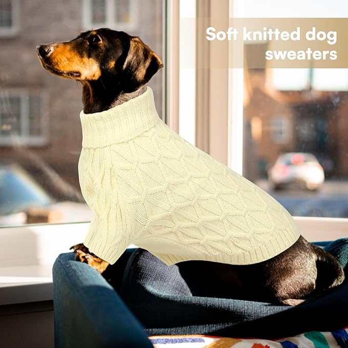 Queenmore Knitted XS Dog Sweater,Turtleneck Pullover Small Dog Sweater,Soft DogSweaters for Small Dogs Male Female,Pet Sweaters for Dogs,Thick Warm Pet Clothes for Teacup,Chihuahua（Beige,XS