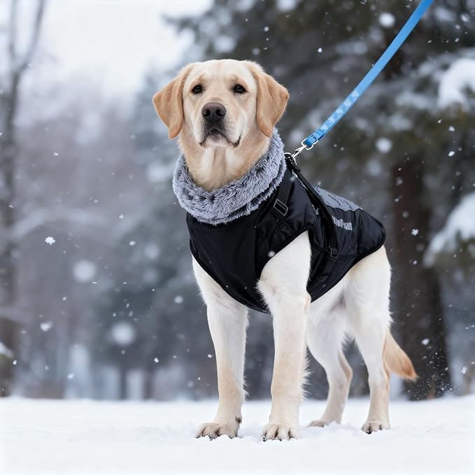 Dog Coat for Medium Large Dogs,Waterproof Reflective Dog Winter Jacket with Harness, Fleece Snowsuit,Warm Pet Winter Coat(Reflective white-3XL)
