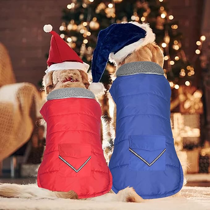 Dog Coat, Waterproof Dog Winter Jacket with Pocket, Reflective Adjustable Pet Snow Vest, Warm Cozy Fleece Sweater for Small Medium Extra Large Dogs - Red, S