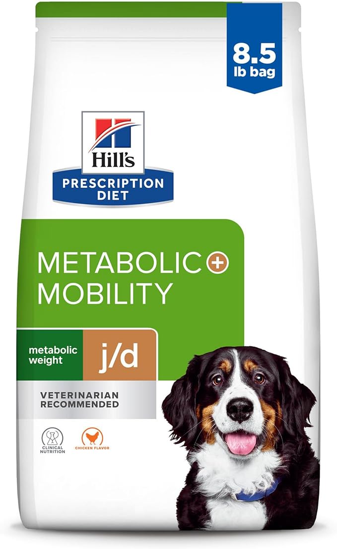 HILL'S PRESCRIPTION DIET Metabolic + Mobility, Weight + j/d Joint Care Chicken Flavor Dry Dog Food, Veterinary Diet, 8.5 lb. Bag