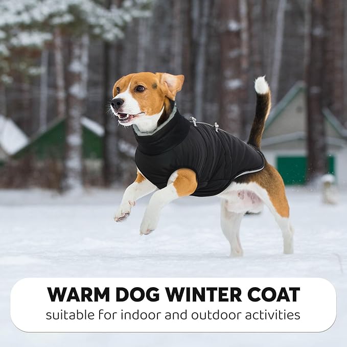 IDOMIK Warm Dog Coat with Harness, Waterproof Reflective Dog Jackets for Small Medium Large Dogs, Fleece High Collar Winter Jacket with Zipper, Pet Winter Snowsuit Clothes for Cold Weather,Black M