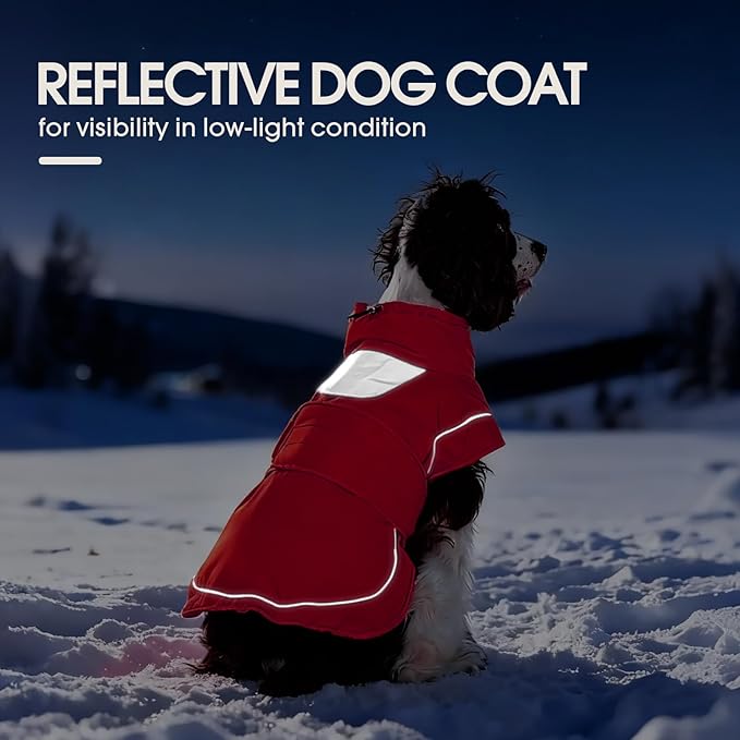 Kuoser Dog Jacket, Dog Coats for Medium Dogs, Warm Pet Winter Coat Jacket, Adjustable Fleece Pet Puffer Vest, Windproof Waterproof Doggie Raincoat Snowsuit Outfits with Reflective Strips