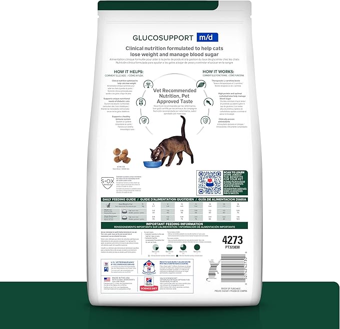 Hill's Prescription Diet m/d GlucoSupport Chicken Flavor Dry Cat Food, Veterinary Diet, 4 lb. Bag