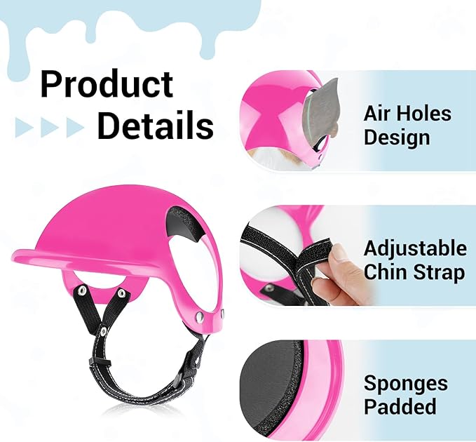 Dog Helmet with Dog Goggles for Small Dogs - Pet Motorcycle Helmet Hat with Ear Holes Adjustable Straps Safety Helmet for Puppy Riding - Pink