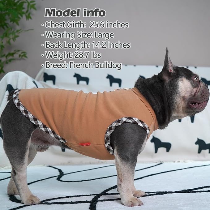 KYEESE 2Pack Dog Shirt Sleeveless Dog Sweatshirt Soft Fleece Coats Stretchy Vest Pullover Clothes Lightweight Sweater for Small,Brown+Khaki,L