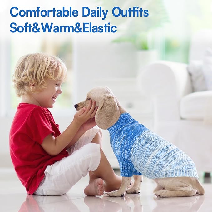 Queenmore Knitted Pullover Dog Sweater,Turtleneck Pet Cat Sweater,Cold Weather Puppy Clothes Stitching Knitwear with Leash Hole for Small Medium Dogs(Royal Blue,M)