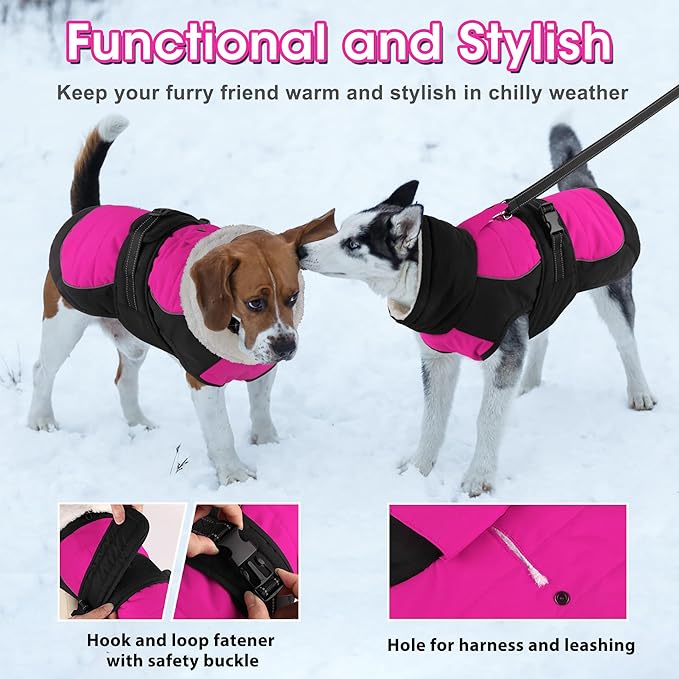 Dogcheer Waterproof Dog Coat, Christmas Dog Winter Jacket, Adjustable Puppy Fleece Coat for Cold Weather, Reflective Turtleneck Snow Jacket for Small Medium Large Dogs - Pink, 3XL