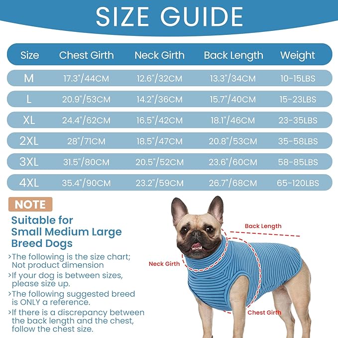 ROZKITCH Dog Sweaters for Medium Dogs Boy Girl,Soft Stretchy Turtleneck Pullover for Medium, Warm Winter Coat for BlueStripe M