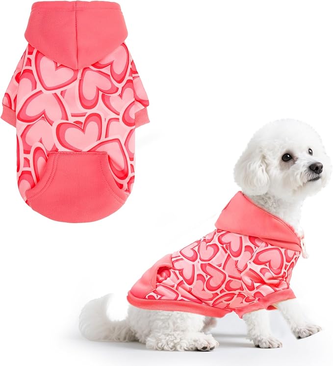 PUPTECK Fall Winter Dog Hoodie Pet Sweatshirt Soft Warm Clothes Fleece Lined with Hat for Small Medium Large Dogs, Pocket Design, Pink S