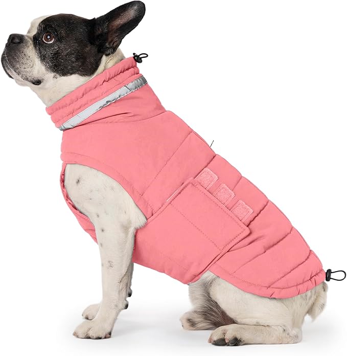 Dog Coat, Waterproof Winter Jacket, Warm Windproof Jacket, Reflective Adjustable Turtleneck Coats for Small Dogs with Hook & Loop - Pink02 - S