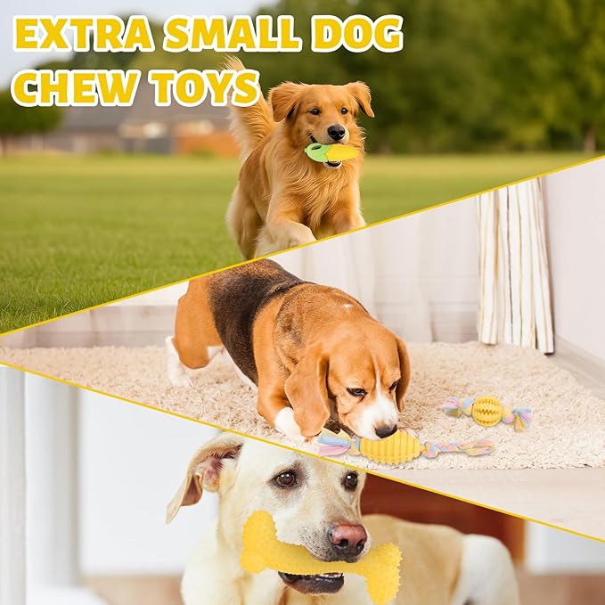 5 Pack Dog Chew Toys for Puppy Cute Yellow Dog Toys Puppy Dog Toys for Teething Soft Durable Interactive Chew Toy for Small Dogs Light Yellow