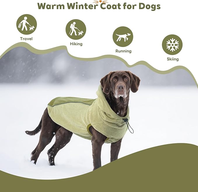 IECOii Great Dane Fleece Dog Sweater, Extra Large Dog Sweater with Leash Hole, Flexible & Good Stretchy Fit for Giant Breeds, Warm Turtleneck Sweatshirt Vest for Big Dogs, Machine Washable, Green, 4XL