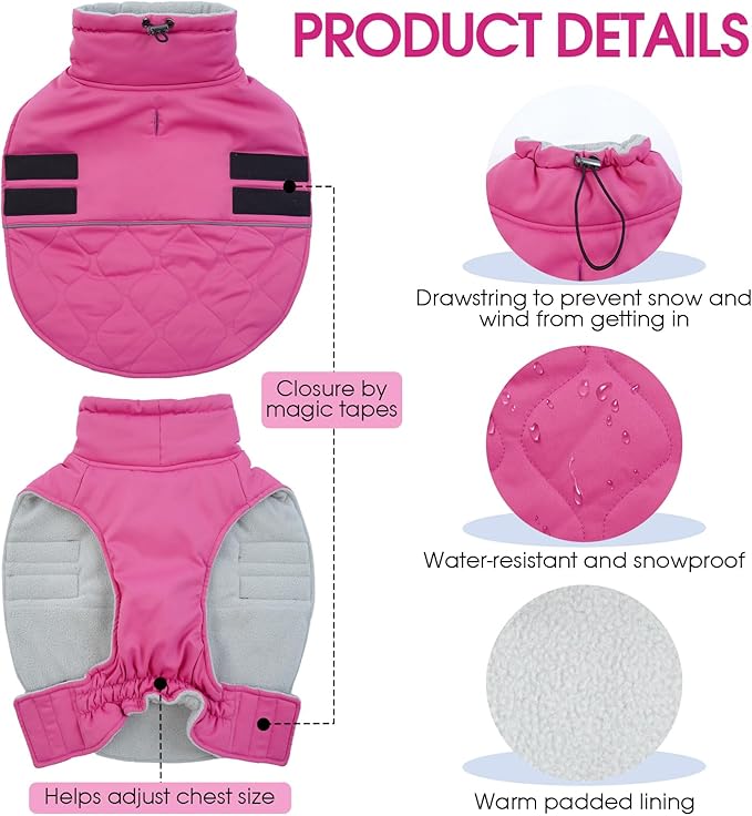 FUAMEY Winter Warm Fleece Turtleneck Jacket, Thick Waterproof Windproof Cold Weather Coats, Snowsuit Vest for Small Medium Large Dogs
