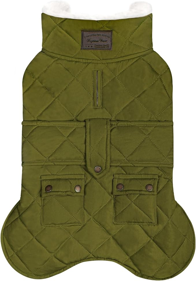 KYEESE Dog Coat Thick Pet Winter Coat with Pocket Windproof Dogs Jacket with Fleece Lined Waterproof Dog Coats for Large Dogs Soft Pet Sweater with Leash Hole Warm Pets Puffer Clothes for Cold Weather