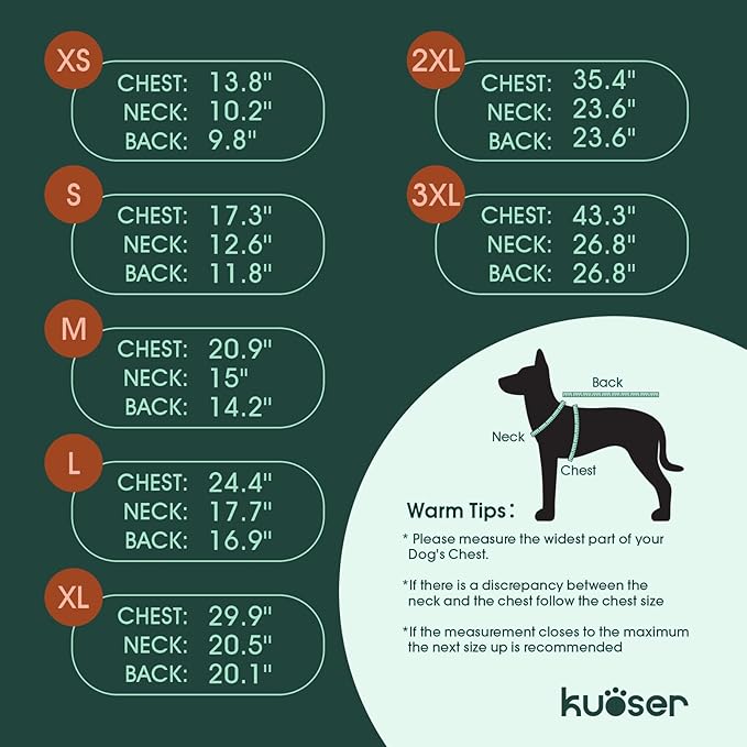 Kuoser Dog Coat, Dog Jackets for Large Dogs, Doggie Winter Coat for Cold Weather, Warm Snow Jacket Pet Apparel Clothes for Great Dane, Green XXXL