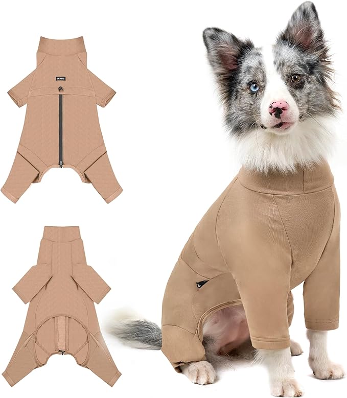 OneTigris Dog Pajamas - Breathable Modal Stretch Dog Clothes, Four-Legged Cold Weather Clothes, Anti-Shedding Suit Onesie with Back Locking Zipper and Adjustable Chest Drawcord